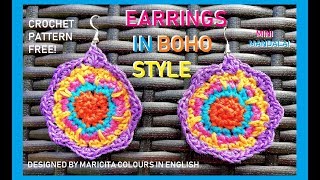 Crocheted Earrings in Boho Style Mini Mandala by Maricita Colours in English [upl. by Edwina563]