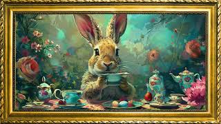 4K Vintage Bunny Free Framed TV Art Screensaver  Easter Bunny Tea Party  3 Hours  No Sound [upl. by Nivle]