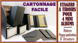 Cartonnage facile  Meuble étagère à 2 tiroirs pour 4 mini albums – reliures et pages  Part 2 [upl. by Annayi749]