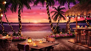 Hawaiian Sunset Cafe Ambience with Relaxing Hawaiian Guitar Music amp Crashing Waves Sounds [upl. by Morven]