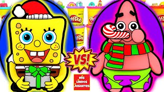 Huevos Sorpresa Gigantes de Bob Esponja VS Patricio Estrella de Plastilina Play Doh en Español [upl. by Eannej]