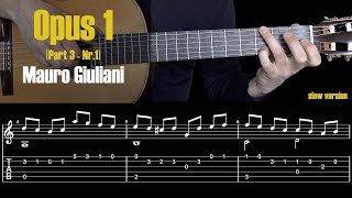 Opus 1  MGiuliani Easy Classical Guitar  TAB [upl. by Donn]