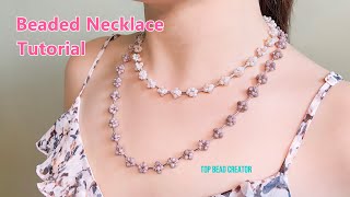 DIY beaded necklace Jewelry making tutorial Seed beads  Rondelle  Bugle beads [upl. by Akla741]