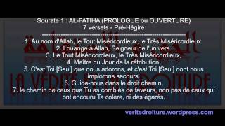 Sourate 1  ALFATIHA OUVERTURE Coran récité en français seulement mp3  wwwveritedroiturefr [upl. by Samantha]