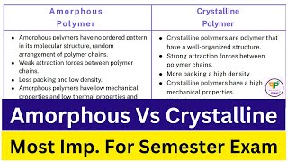 Difference between Amorphous polymer amp Crystalline polymer  Imp for PGDPPT DPT DPMT [upl. by Koenig]