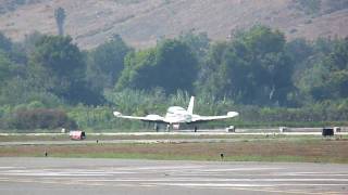 Cessna 310 N67CM Landing at KPOC Brackett Field on 91209 at 1813 [upl. by Nosnibor]