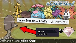 Normal Gem  Fakeout with Unburden Hitmonlee Is a DEADLY COMBINATION pokemon showdown SWEEP [upl. by Natye488]