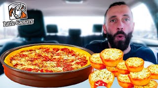 Eating Little Caesars VIRAL Crazy Puffs And Their NEW Chicago Deep Dish Pepperoni Classico Pizza [upl. by Minnnie]