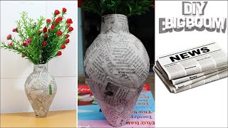 How to make Flower Vase with Newspaper step by step  2018  DBB [upl. by Sayles849]