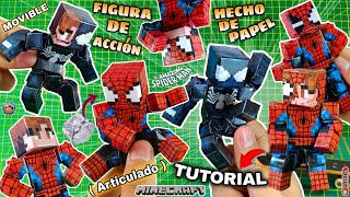 Como hacer figuras de papel SpiderMan y Symbiote BLACK SUIT Minecraft Movible Papercraft Tutorial [upl. by Darya676]