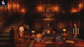 Cozy Victorian Library Ambience 🌙🔥 Fire crackling page turning writing amp old typewriter sounds [upl. by Mitzl]