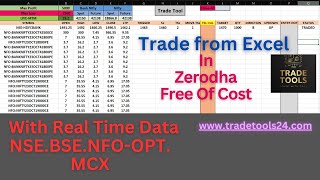 Live Trade In Zerodha With Excel  Real time data Update In excel with zerodha no api cost algo [upl. by Allcot]