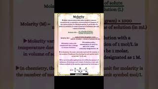 Molarity  Molarity Calculation  Molarity Chemistry molarity molality molefraction moleconcept [upl. by Sremlahc]