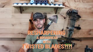 Resharpening a Broadhead with Twisted Blades  Toulou Broadhead Co [upl. by Hairas]