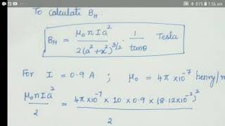 BHHorizontal component of earths mag fieldDeflection magnetometerField along the axis of a coil [upl. by Eirac]
