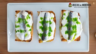 MONTADITOS de QUESO BURRATA y SARDINAS MARINADAS  Recetas de Montaditos [upl. by Niowtna95]