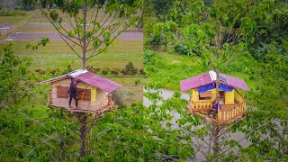 5 Hari berburu cat rumah pohon 30 meter pakai kompresorbermain layangan amp mancing disungai KOOKIKO [upl. by Arrat]