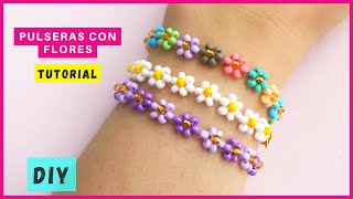 COMO HACER PULSERA DE FLORES CON MOSTACILLAS 🌼 FÁCIL PASO A PASO  pulserasdeflores [upl. by Frankie]