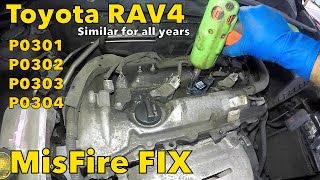 Toyota RAV4 misfire cylinder 3 P0303 P0301 P0302 P0304 all cylinders explained Bad Igntion Coil [upl. by Christiano429]