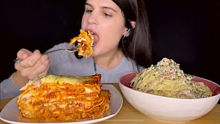 ASMR  MEAT LASAGNA amp CREAMY SPAGHETTI  MUKBANG  EATING SOUNDS [upl. by Acceber]