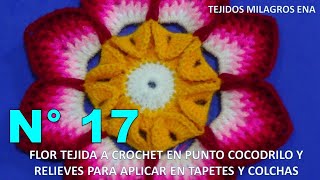 Como tejer la Flor N° 17 a crochet para aplicar en tapetes centros de mesa y cuadrados para colchas [upl. by Clarinda]