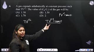 A gas expands adiabatically at constant pressure such that TV12 The value of CpCv of the ga [upl. by Lauri545]