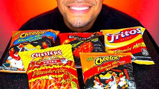 ASMR Flamin Hot Assorted Chips Puffs Doritos Fritos Fries Crunchy Mukbang with EXTREME Crunch [upl. by Charmine]