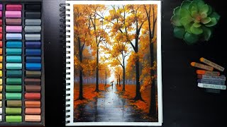 Tricks To Draw Realistic 😱 TRESS ROADWAYS REFLECTIONS step by step Tutorial  Soft Pastel Drawing [upl. by Ymas]