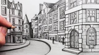 How to Draw Buildings in Perspective A Street in Edinburgh [upl. by Novyaj340]