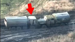 Stuck Kamaz Truck Carrying Fuel Gets Hit By Drone [upl. by Enined]