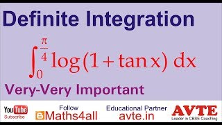 Definite integration 0 to pi4 log 1  tanx  CBSE 12 Maths  very very important [upl. by Ninnette]