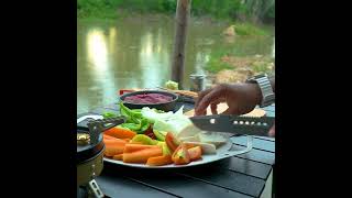 Camping Cooking In River shorts camping bushcraft survival [upl. by Lachance102]