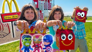 Kate and Lilly’s FAVORITE McDonalds Happy Meals at the Playground [upl. by Kilk]