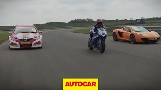 McLaren MP412C vs Honda Civic BTCC racer vs Honda Fireblade British Superbike [upl. by Anissej]