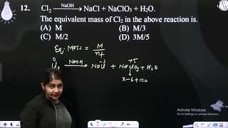 Cl2amp8594NaOHNaClNaClO3H2O The equivalent mass of Cl2 in the above reaction is [upl. by Haikan]