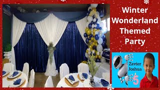 DIY Winter Wonderland Themed Party  White Blue and Gold Backdrop [upl. by Zildjian]