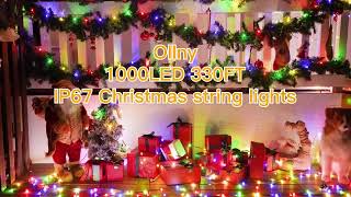 Ollny 1000 LED 330ft IP67 Waterproof Christmas String Lights Green Wire Plug in 8 Modes [upl. by Broeker]