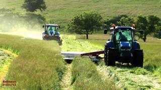 Mowing with Three Tractors and Four Mowers [upl. by Ynnaej911]