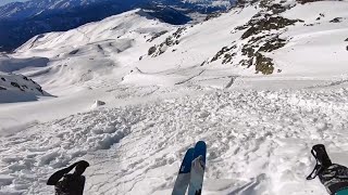 Massive avalanche during ski drop from mountain summit [upl. by Alrac]