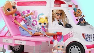 Barbie Ambulance Toy Emergency Play Video at1 LOL Doll Hospital [upl. by Pachton62]