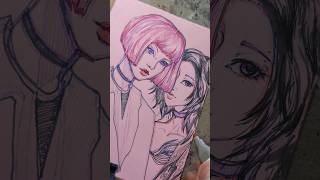 Pink Alt Girls Portrait Drawing Traditional Art Illustration Sketching Speedpaint Cute Face Wolf Cut [upl. by Iaras]