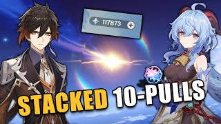 Summoning for Ganyu and Zhongli but every 10pull is STACKED  Genshin Impact [upl. by Nylyahs]