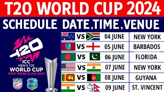 ICC T20 World Cup 2024 Schedule All Teams Venues Date Host Nations  T20 World Cup 2024 Details [upl. by Eecak]