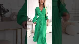 Robe plissée longue verte ceinturée – Élégance et confort 💚 [upl. by Hsitirb]