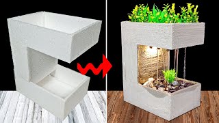 Styrofoam and cement mini water fountain waterfall made at home [upl. by Htebaile589]