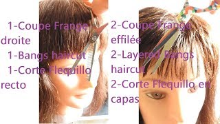 Coupe Frange droite amp Coupe Frange effilée  Bangs haircut tutorial  Corte Flequillo [upl. by Karas681]