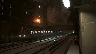 ᴴᴰ R160 Q train entering and Leaving Cortelyou Road in Snow [upl. by Namzzaj]