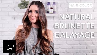 Natural Brunette Balayage  Haircom [upl. by Ellerehs282]