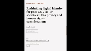 Rethinking digital identity for postCOVID19 societies Data privacy and human right  RTCLTV [upl. by Frere836]