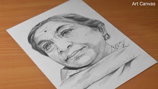 Sarojini Naidu Drawing With Pencil Sketch  Step by Step  Drawing Sarojini Naidu [upl. by Ahtiek]